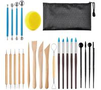 25 Pcs Polymer Clay Tools,Clay Sculpting Ball Stylus Dotting Modeling & Pottery Carving Tools (Stainless Steel & Wooden) w/Storage Bag, for Beginners & Pros Ideal for Sculpting Embossing Mandala Do