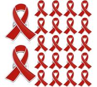 25 Pcs Red Ribbon Pins in Bulk for HIV AIDS Awareness, Drug Prevention, Heart Disease Awareness, Red Ribbon Awareness Pins for Men Women Doctors