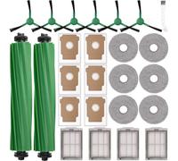 25 Pcs Replacement Parts for iRobot Roomba Plus 405/505 Combo Robot Vacuum, Accessories Kit Include 2 Main Brushes, 6 Dust Bags, 6 Mop Pads, 4 HEPA Filters, 6 Side Brushes, 1 Cleaning Brush