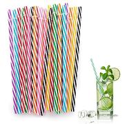 25 PCS Reusable Plastic Straw 230mm Mason Jar Straws Multicolour Candy-Striped Thick Drinking Straws for Family Bars Cafes Restaurants BBQ