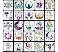 25 Pcs Reusable Stencils for Crafts, 6" Sun Moon Tarot Mandala Stencils, Mandala Tree of Life Art Stencil for Painting Wood Wall Furniture Decor Gift Art
