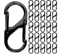 25 PCS S Carabiner Keyring Clip, Dual Spring Keychain Clip with 2 Opening Snap Hook S Shape Double Clip Hook Metal Buckle for Home Outdoor Hiking Fishing Camping Travel(Black)