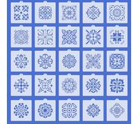 25 Pcs Scroll Tile Cookie Stencils, Reusable Floral Tile Baking Stencils for Royal Icing Airbrush, Cake Biscuit Coffee Decorating Templates for DIY Crafts & Birthday Parties