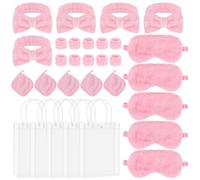 25 Pcs Spa Sleepover Party Supplies for Girls, Pamper Party Favours Sleepover Essential Kit with Headband Waist Band Eye Mask Transparent Handbag Makeup Remover Cloth for Women Slumber Favors