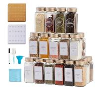 25 Pcs Spice Jars with Label- Glass Spice Jars with Gold Metal Caps,Shaker Lids, Funnel, Chalk Pen, Brush,Cleaning Cloth,Skiileor 4oz Seasoning Containers Bottles for Spice Rack, Cabinet, Drawer