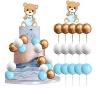 25 PCS Teddy Bear Cake Decoration, Bear Baby Shower Cake Topper, Mini Balls Cake Toppers, Teddy Bear Cupcake Toppers Brown Foam Balloon Pearl Ball for Baby Shower Birthday Party Supplies