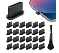 25 pcs USB Type C Anti Dust Cap Cover Port Plugs Protector,usb c dust cover,Silicone Type-C charger protector,usb c dust plug with Cleaning brush for All Type-C Smartphones and Tablets - Black