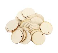 25 Pcs Wood Circles with Hole 2 inch Unfinished Wood Circles 0.1'' Thickness Natural Wooden Disc Slices Cutout Round Discs Ideal for Crafts Painting Writing DIY Supplies Engraving Decorations