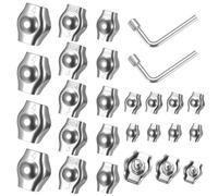 25 PcsWire Clamps, Wire Rope Clamps, M2 M3 M4 Bolt Wire Rope Single Clips Thimbles, 304 Stainless Steel Cable Clamps Cable Clips for Washing Line Clothesline Fence Awning Fixed Tensioner + 2 Wrench