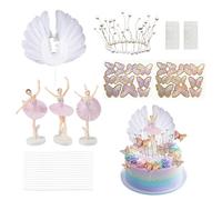 25 Piece Ballet Themed Cake Set, Birthday Cake Toppers With Ballerina, Butterfly, Tassel Crown, and Feather Designs