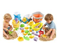 25-piece Children‘s Beach Toy Set, Including a Foldable Bucket, Sand and Soil Tools, a Spade, and Animal-shaped Moulds - Ideal Travel and Outdoor Toys for Children (grey-orange bucket set)