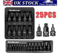 25-Piece Impact Torx Socket Set, 1/2-in Drive TRX Star Sockets T6-T70, CR-V/S2 Steel, Phosphate Finish