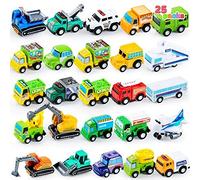 JOYIN 25 Piece Pull Back City Cars and Trucks, Toy Vehicles Set Model Car, Friction Powered Die-Cast Cars for Toddlers, Early Educational Toys Gifts for 3 4 5 6 7 8 Year Old Boys Girls