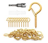 25-Piece Set Q and Z Clothes Hanger Hooks Self-Tapping Screw Hooks with Safety Buckle Outdoor Hanging String Lights Bonsai Outdoor Hanging Decorations #10x2.2 inches (Gold Plating, Q Type=25pcs)