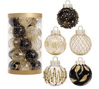 25-Piece Shatterproof Clear Plastic Ball Ornaments Set - Delicate Shiny Hanging Tree Ornaments (Black Gold)