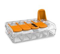 25 piece Wago connection Block with 5 conductors and the actuating lever 0.2-4 mm², small transparent design, 221-415,