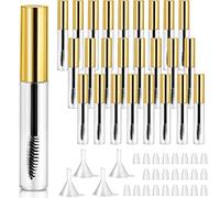 25 Pieces 10 ml Empty Mascara Tubes Wand Eyelash Wand Clear Refillable Cream Container Bottle with 4 Pieces Funnels Transfer Pipettes for Castor Oil and DIY Cosmetics (Gold)