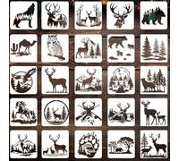25 Pieces Forest Animal Stencils for Painting on Wood Reusable Wildlife Stencils Deer Bear Wolf Moose Drawing Templates for Winter Christmas Party Crafts Decor