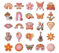 25 pieces hippie iron-on patches, boho peace sign, embroidery patches, iron-on patches for textiles, iron-on patches, ironing stickers, clothing for backpack, jacket, jeans, shirt and DIY craft