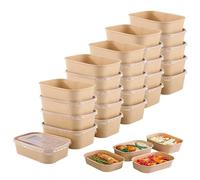 25 Pieces Kraft Paper Bowls, Takeaway Kraft Paper Boxes, Single-Use Food Packaging, Reusable Bowls, Cardboard Bowls, Waterproof, Oil-Resistant, Work Meals, Travel, 500ml (25, With PP lid, 500ml)