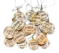 25 Pieces Names of Jesus Advent Ornaments Christmas Round Wood Hanging Ornaments,Religious Names of God Ornaments for Christmas Tree Decoration,Hanging Jesus Christ Xmas Decorations - 25pcs M