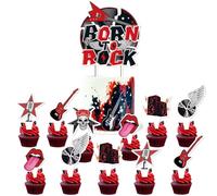 25 Pieces Punk Rock Cake Toppers,Vintage Rock'n'Roll Cake Decor Set,Guitar Cake Decorations,Rock Concert Birthday Party Decorations SANYUANHE