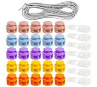 25 Plastic Cord Locks, 30 Zipper Pull Cord Lock mit 10m x 3mm white Elastic Cords for Drawstrings Shoe Lace Clothing Backpacks Shoelaces
