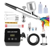 25 PSI Airbrush Set, Double Action Airbrush Gun and Accessories, with Portable Compressor, Dual Action Multi Function Airbrush Set for Car, Crafts, Tattoo, Makeup, Nail Design