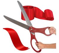 25" Red Giant Ribbon Cutting Scissors with Red Satin Ribbon - Grand Opening Ceremony Kit for Business Events & Inaugurations