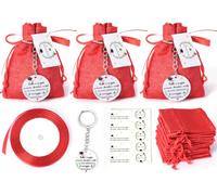 25 Red Graduation Favors 25 Jute Bags + 25 Keyrings with Motivational Phrase + 25 Graduation Cards + 1 Red Ribbon Gift Ideas for Graduation Party, Confetti, Decorations, Memories for Graduates