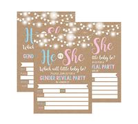 25 Rustic Gender Reveal Baby Shower Party Invitation Cards, Kraft Pink or Blue He She Personalized For Gender Neutral Unisex Invites Guess If It's a Boy or Girl Fill In The Blank Printable Invite Pack