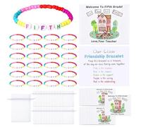 25 Set Back To School Gift For Student Bulk Welcome Beaded Bracelets | With Greeting Cards Bags First Day Of School Gift For Pre-K Preschool 1st Grade Classroom Party Favors