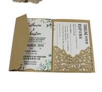 25 sets 5"x7.28" Dark Gold Vine Tri Fold Pocketfold Wedding Invitations Cards pocket Pearl Paper Laser Cut Hollow Carving Greeting invites with envelopes inserts (dark gold)