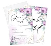 25 Sets Join Us Invitations with Envelopes, Purple Floral Blank Invites Cards for Wedding Reception Bridal or Baby Shower Engagement and Birthday, Party Invitations for Newlyweds Mr & Mrs -03