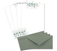 25 Sets of Letter Paper DIN A4 - Natural Paper in Cream with Eucalyptus Branches - with Envelopes DIN Long in Eucalyptus Green Letter Paper - Printable - Ideal for Wedding Invitations