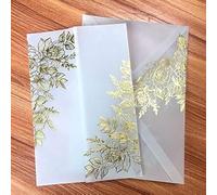 25 sets Shiny Gold foil Floral Embossing Vellum Wedding Invitations Cards with Vellum Envelopes Blank Inner Sheets for Bridal Shower Baby Shower Party Engagement Anniversary Invite Sweet 16