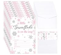 25 Sets Snowflake Baby Shower Invitations with Envelopes A Little Snowflake is on The Way Party Decorations Silver Pink Invitations for Christmas Winter Gender Reveal Party Supplies, 4 x 6 Inch