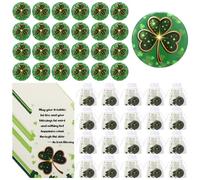 25 Sets St Patrick's Shamrock Button Pins, 4.4cm/1.73in Green Shamrock Brooches with Irish Blessing Cards & Mesh Bags for St. Patrick's Party Favors & Decorations