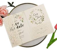 25 sets Vinatge Pearl Ivory Tri Fold Wedding Invitations Cards With Envelopes Inserts for Bridal Shower Birthday 5X7