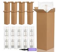 25 Sets Wine Bottle Shipping Boxes with Inflatable Air Cushion Bags & Pump, Heavy Duty Corrugated Cardboard Mailers for Moving, Parcel Post & Air Travel - Fits Standard Champagne & Wine Bottles
