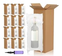 25 Sets Wine Shipping Box, Single Glass Bottle Cardboard Bulk with Protector Bags & Inflatable Pump, Travel Champagne Beer Boxes for Safety Shipping Moving Package Transportation