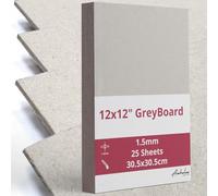 25 Sheets 12x12 Size Grey Cardboard 1.5mm Thick (925gsm/m2), 30.5x30.5cm Size, Pack with 25 Sheets, for Binding, Book Covers, Crafts and Scrapbooking