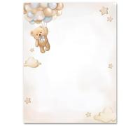 25 Sheets Bear Stationery Letterhead Paper Cute Brown Animal Letter Paper Writing Notes Greeting Papers for Baby Shower Invitation Office Printing, 8.5 x 11 Inch