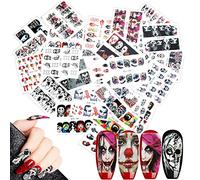 25 Sheets Halloween Nail Art Decals Stickers, MWOOT Water Transfer Grimace Skull Eye Full Wrap Stickers Set for DIY Nail Tips