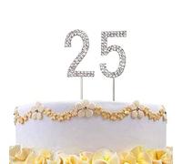 25 Silver Diamond Sparkley Cake Topper Age Year For Mans Womens Birthday Anniversary Party Decorations