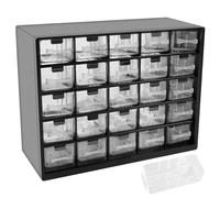 25 Small Drawers Storage Containers Stackable Cabinet with 50 Removable Dividers 11.5x8.9x4.8'' Clear Desk Organizer Tabletop Caddy Organization Box for Jewelry Makeup Hardware Sewing Craft