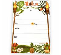 25 Tiki Hawaiian Luau Invitations With Envelopes, Fill In Style You're Invited Cards Hawaiian Style Party With Pineapple, Tiki & Birds. Invite Cards For Luau Themed Parties, Birthdays & Baby Showers.