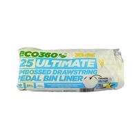 EcoBag - 25 Pack Vanilla Scented Ultimate Embossed Kitchen Drawstring Pedal Bin Liners - 30L - 15 Microns - 98% Recycled, Eco-Friendly, Hassle-Free Waste Disposal (510 x 600mm)