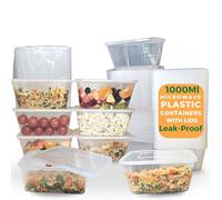 25 x 1000ml Clear Plastic Microwave Containers with Lids - BPA Free, Freezer Safe, Reusable Food Storage Tubs - Ideal for Takeaways & Meal Prep - Stackable, Dishwasher Safe, Heavy Duty