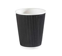 25 X 10oz Disposable Black Paper Cups, Triple Walled Ripple Cups for Coffee, Tea and Other Drinks Hot and Cold Disposable Tableware
